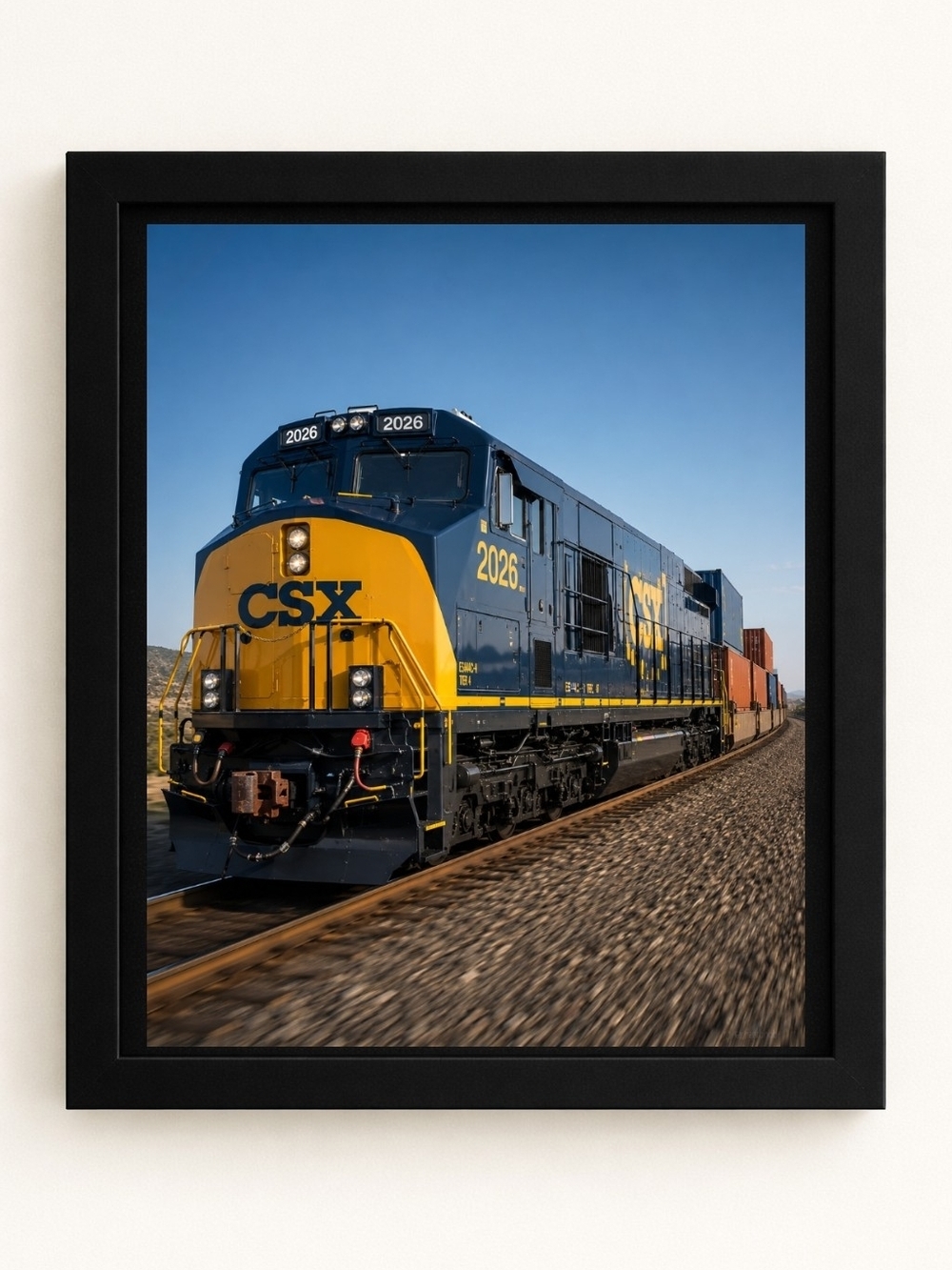 CSX Blue and Yellow Locomotive 8x10 Frame A.I. Art Print